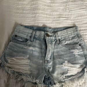 American Eagle Outfitters Ripped Light Blue Jean Shorts